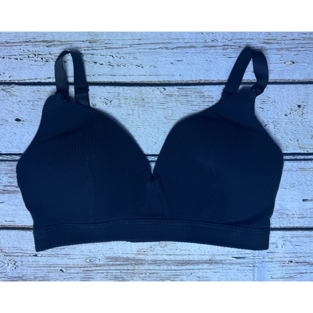 Kindred Bravely Bra Nursing Pumping Womens XL+  Black Ribbed Hook‎ Eye